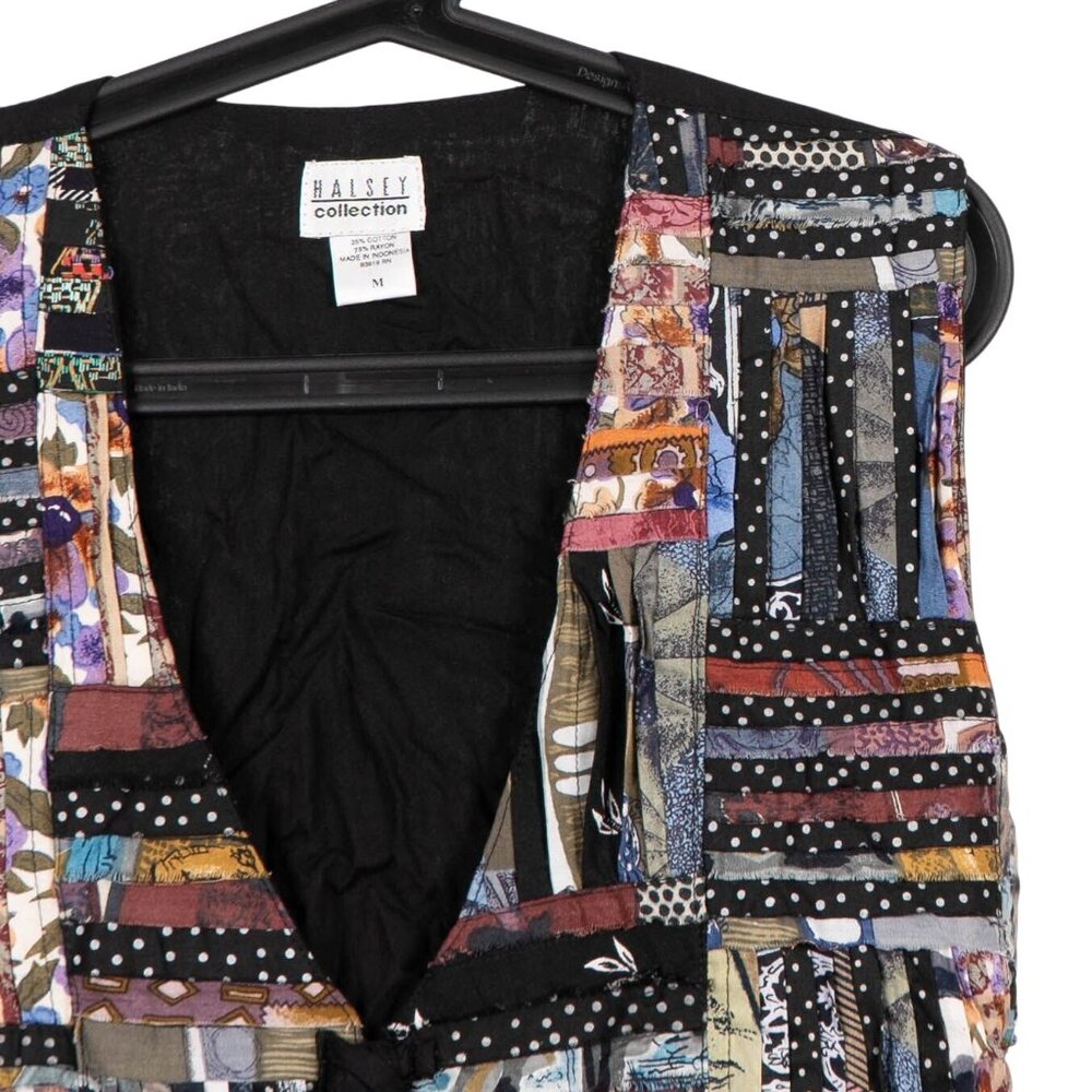 VTG Halsey Patchwork Vest M Boho Hippie Toggles Lagenlook Festival Indie TieBack - Picture 2 of 6